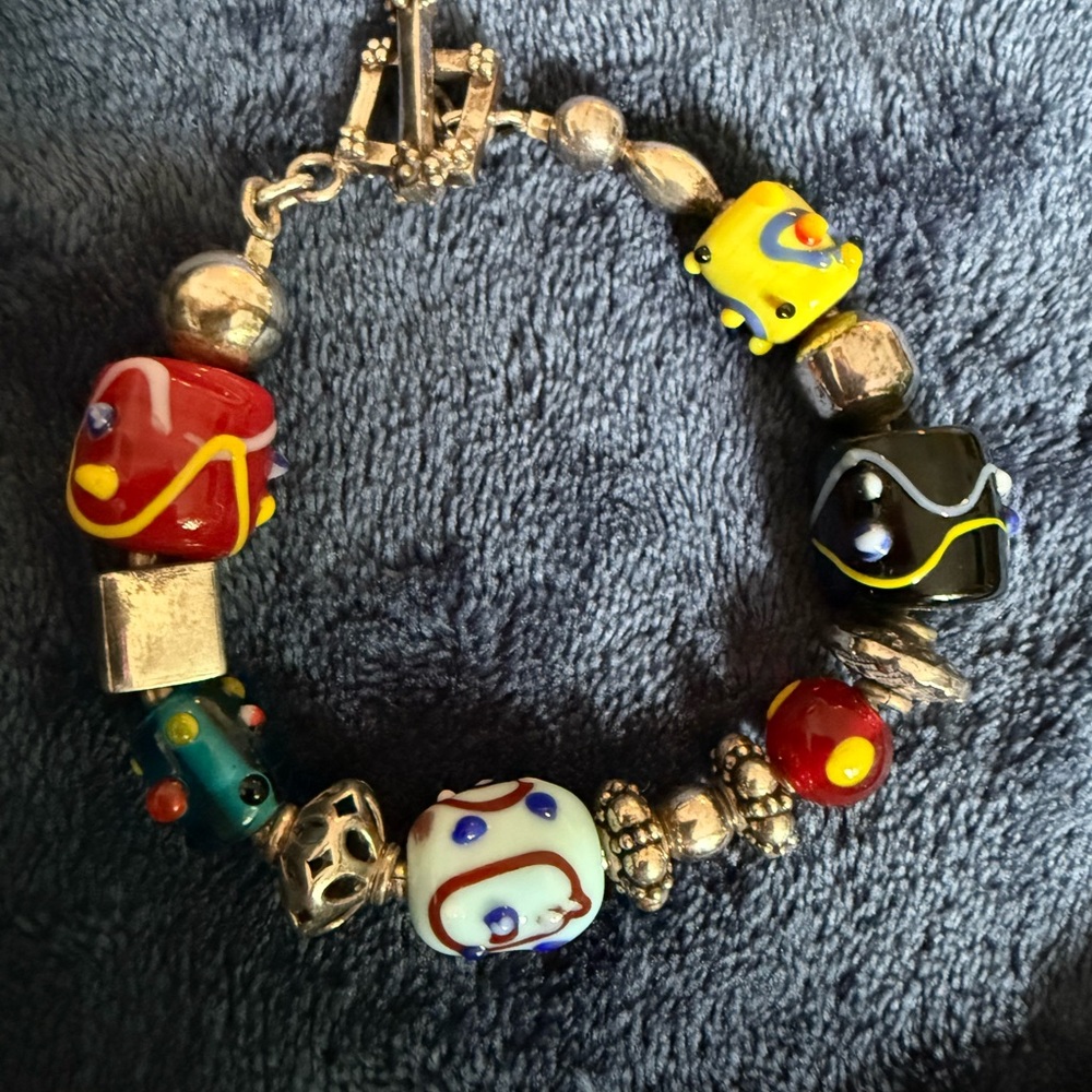 Colorful Beaded Solid Sterling Silver Bracelet Wi… - image 1